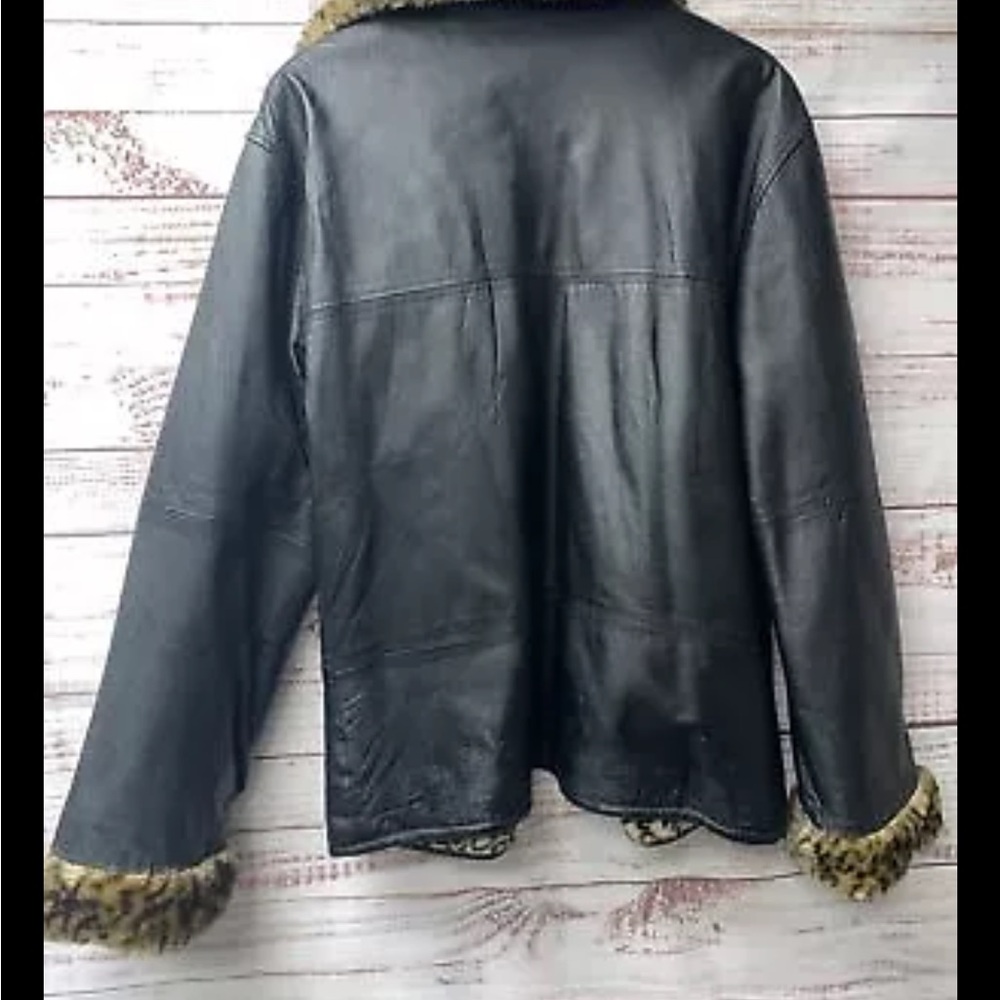 Learsi Reversible Faux Fur/Black Leather Jacket Medium Vintage Button Up